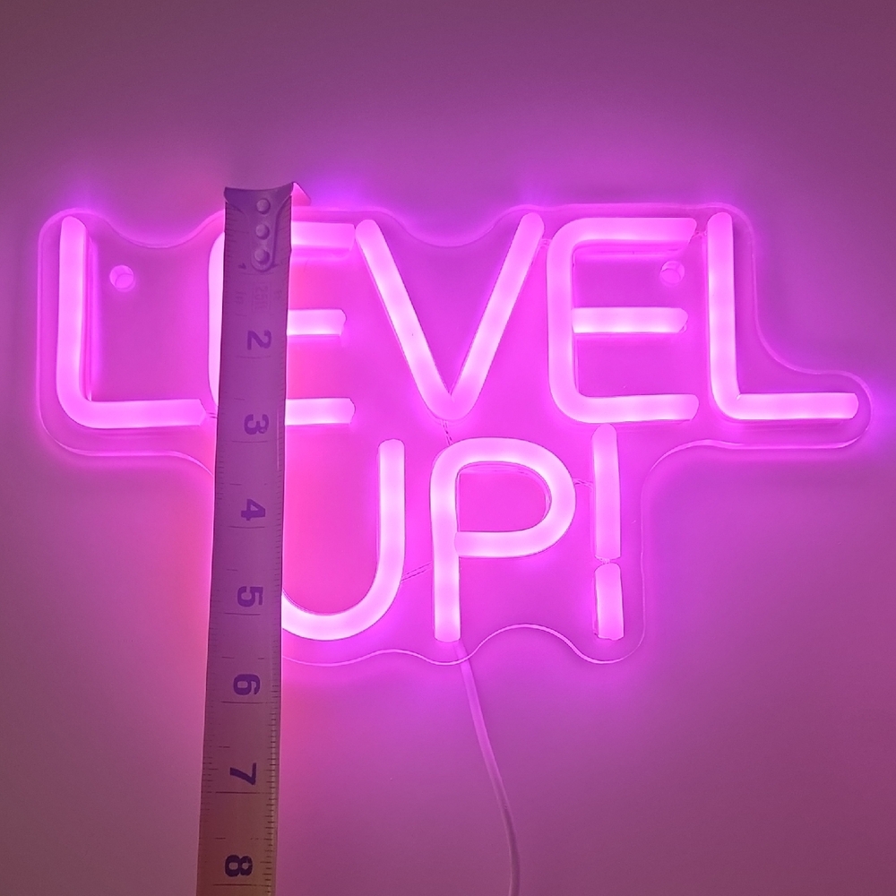 Pink 'Level Up!' Neon Wall Sign - Picture 2 of 3